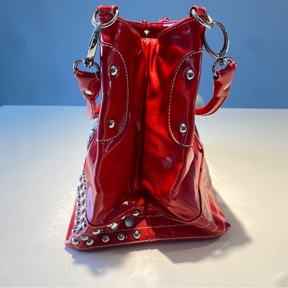 🛍️ 4 for 20$ / Vintage Peace Logo Rhinestone Glossy Faux Leather Handbag - Picture 7 of 16